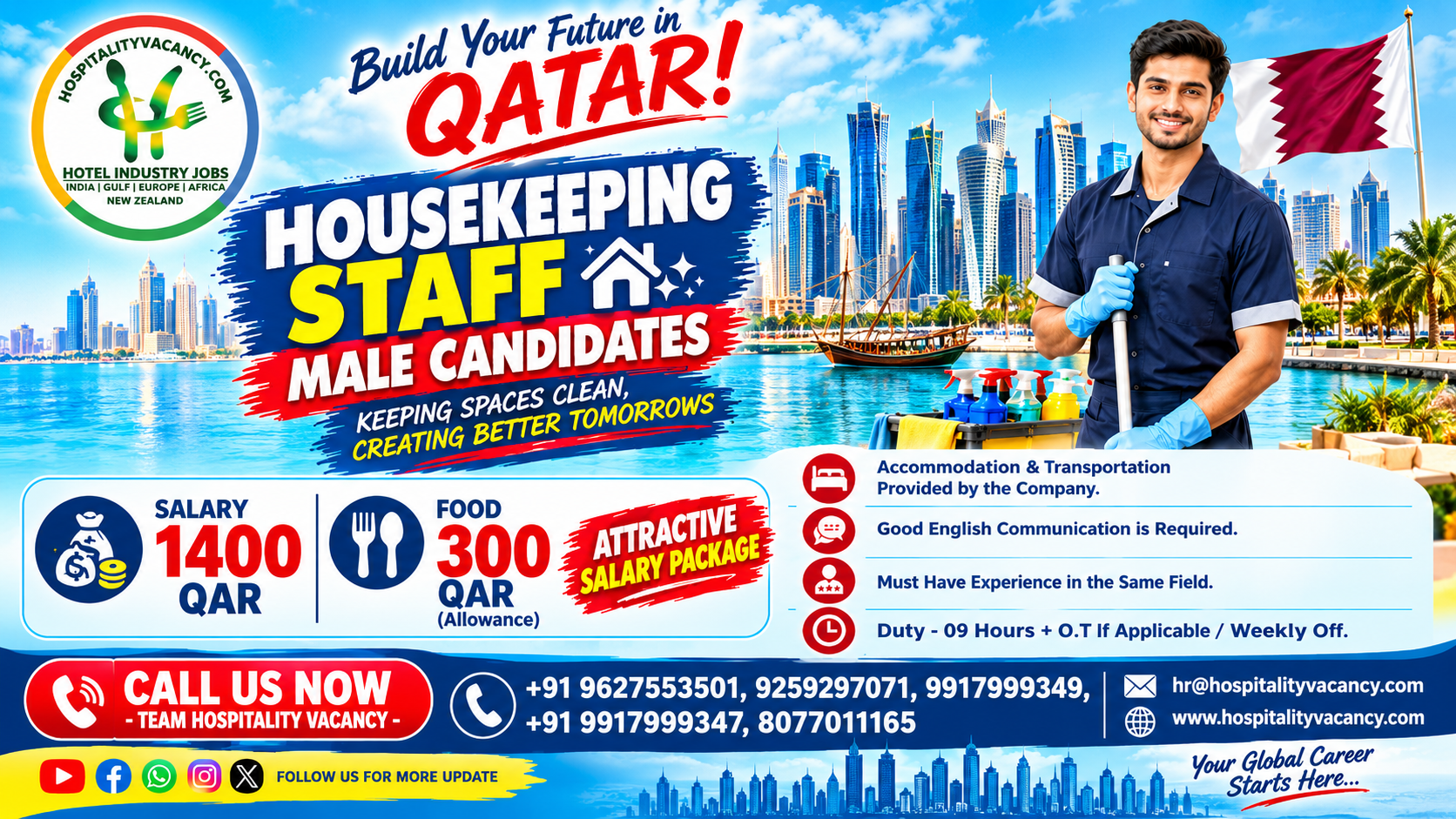 Recruitment poster for Qatar - Housekeeping Staff in Qatar