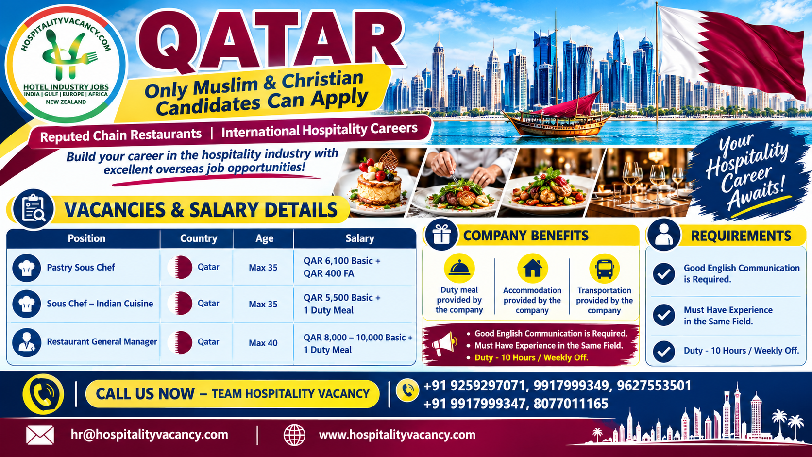 Recruitment poster for Qatar - Multiple Positions in Qatar
