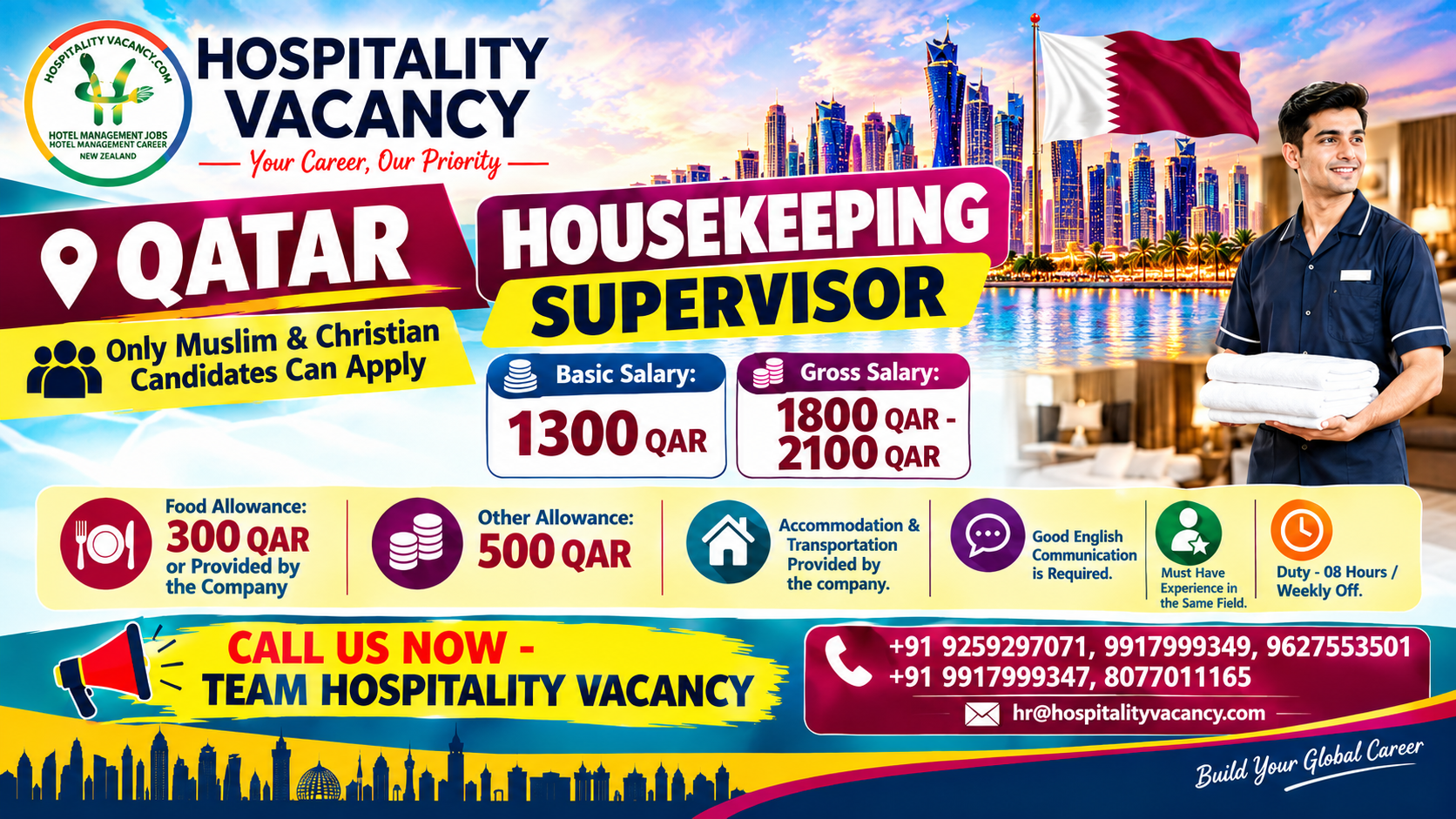 Recruitment poster for Qatar - Housekeeping Supervisor in Qatar