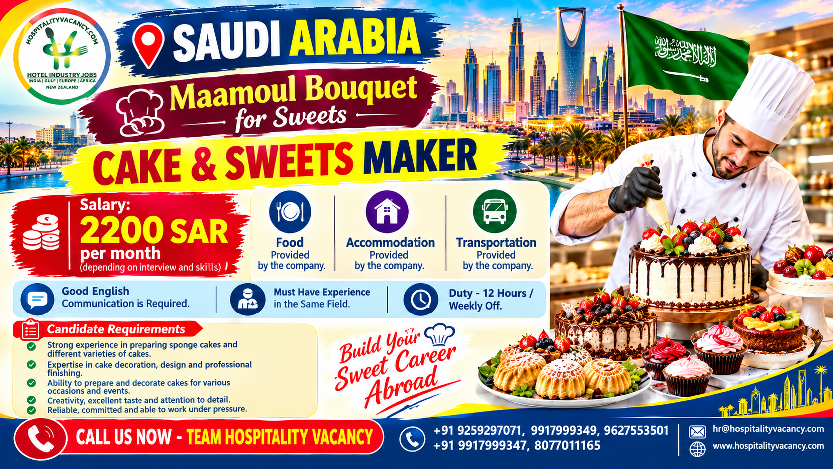 Recruitment poster for Saudi Arabia - CAKE & SWEETS MAKER in Saudi Arabia