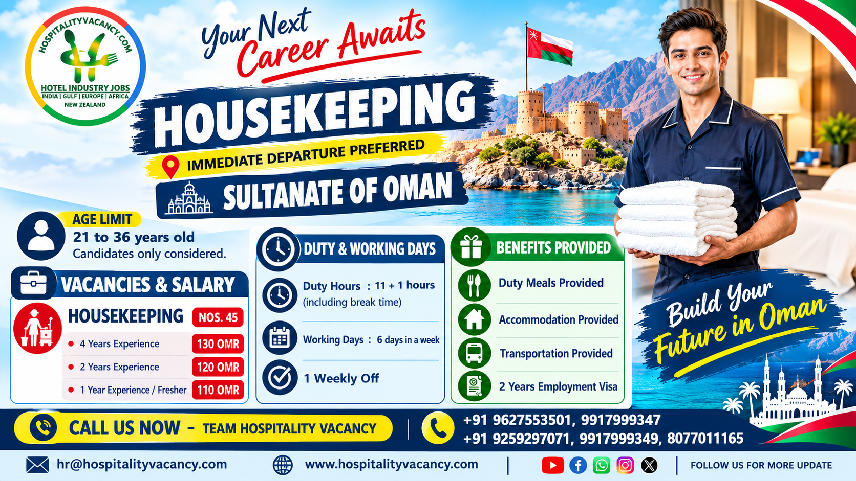 Recruitment poster for Oman - Housekeeping in Oman