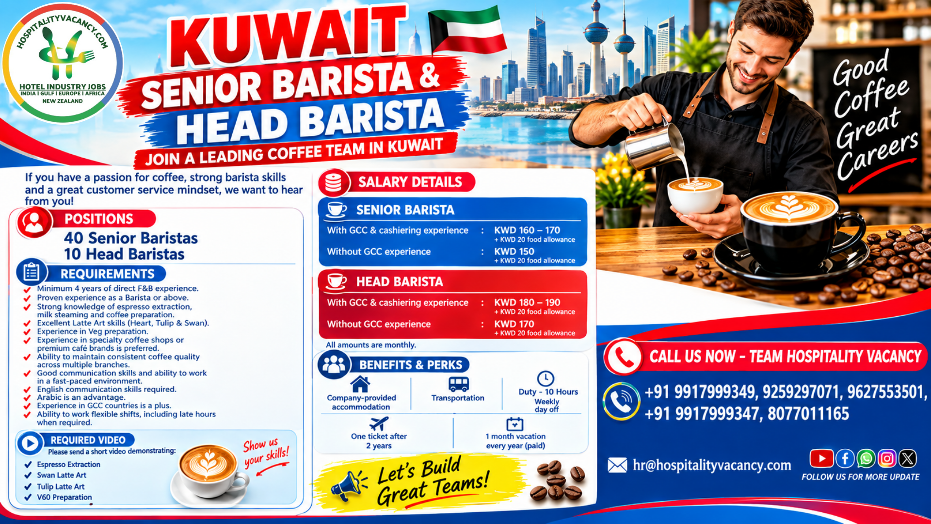 Recruitment poster for Kuwait - Senior Barista & Head Barista in Kuwait
