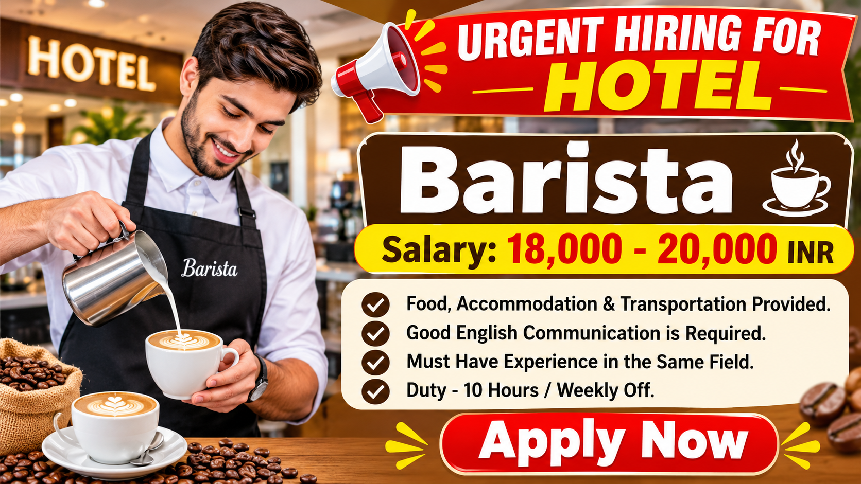 Recruitment poster for Barista in India